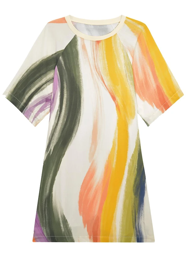 Enfim - Vestido Evasê Abstrato com Bolso Verde