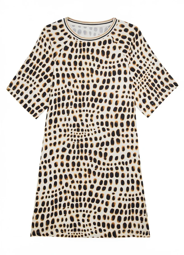 Enfim - Vestido Evasê Animal Print com Bolso Off White