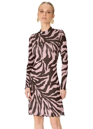 Enfim - Vestido Evasê Animal Print em Tule Rosa - ENFIM