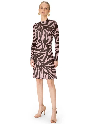 Enfim - Vestido Evasê Animal Print em Tule Rosa - ENFIM