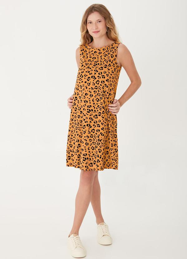 Malwee - Vestido Evasê Animal Print Ocre