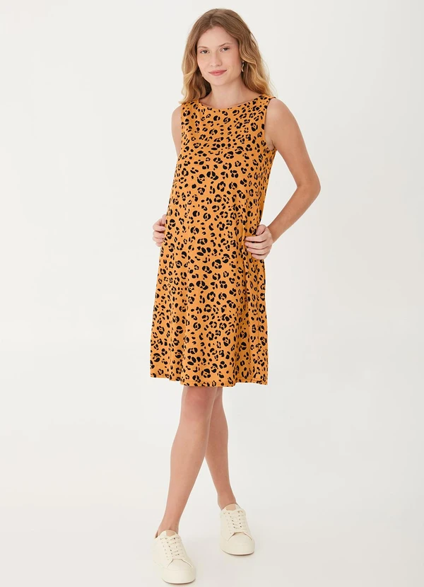 Malwee - Vestido Evasê Animal Print Ocre