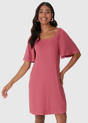 Malwee - Vestido Evasê Canelado Rosê - MALWEE