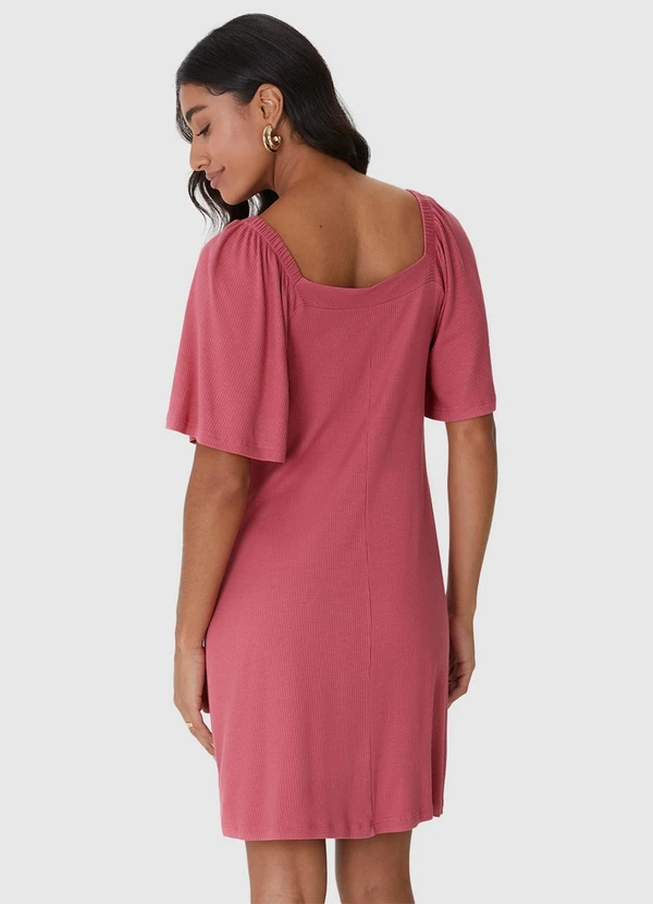 Malwee - Vestido Evasê Canelado Rosê 2