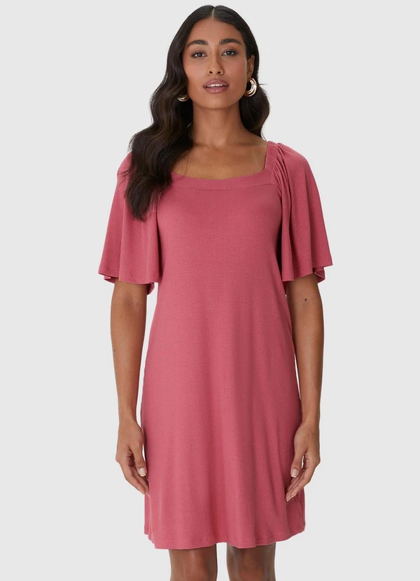 Malwee - Vestido Evasê Canelado Rosê 4