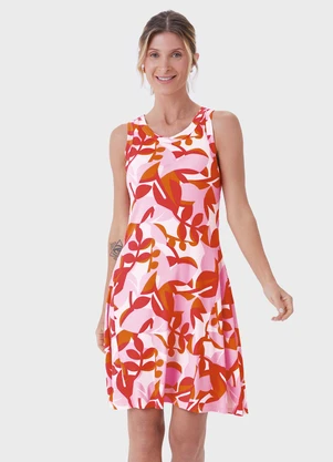 Malwee - Vestido Evasê Canelado Tropical Laranja Escuro - MALWEE