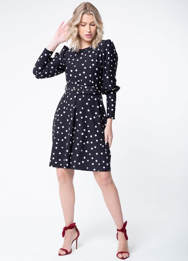 Misiss - Vestido Evasê Clássico Fernanda Poá Preto