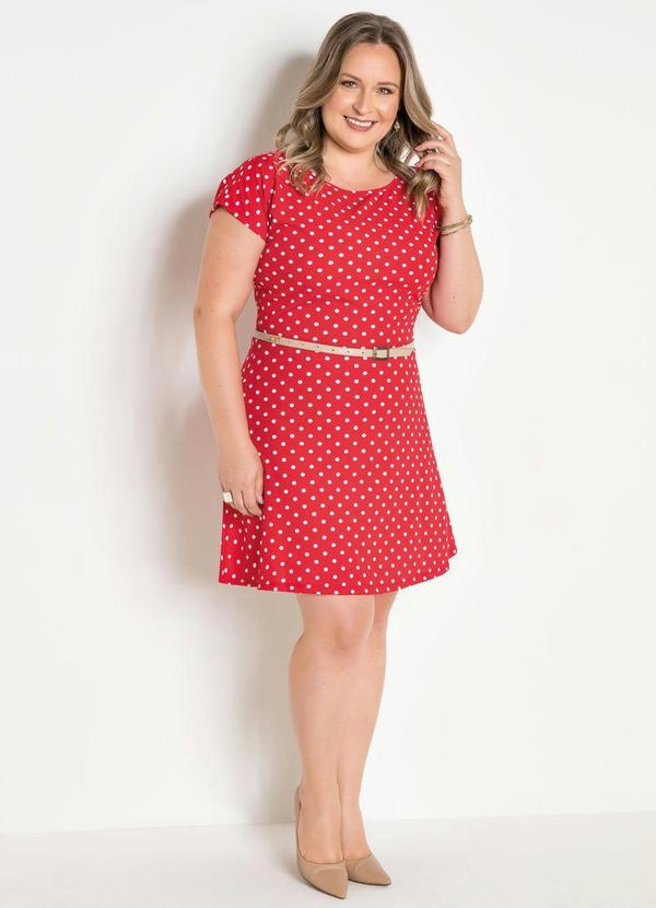 Moda Pop - Vestido Evasê com Estampa Poá Vermelho 3