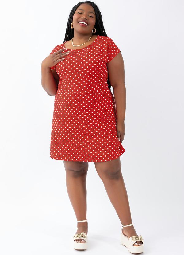 Moda Pop - Vestido Evasê com Estampa Poá Vermelho 12