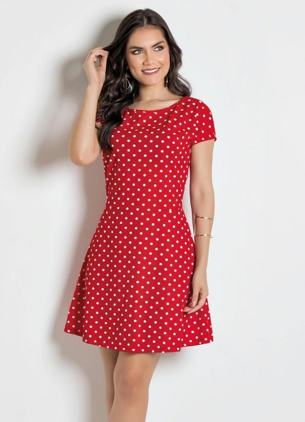 Moda Pop - Vestido Evasê com Estampa Poá Vermelho 10