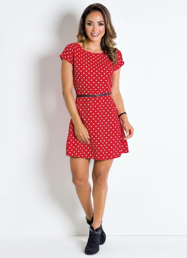 Moda Pop - Vestido Evasê com Estampa Poá Vermelho 8