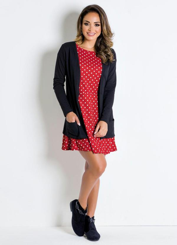 Moda Pop - Vestido Evasê com Estampa Poá Vermelho 6