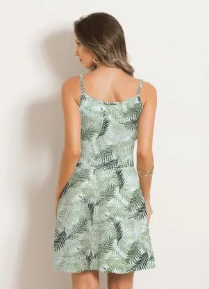 Moda Pop - Vestido Evasê de Alças Folhagem Verde - MODA POP