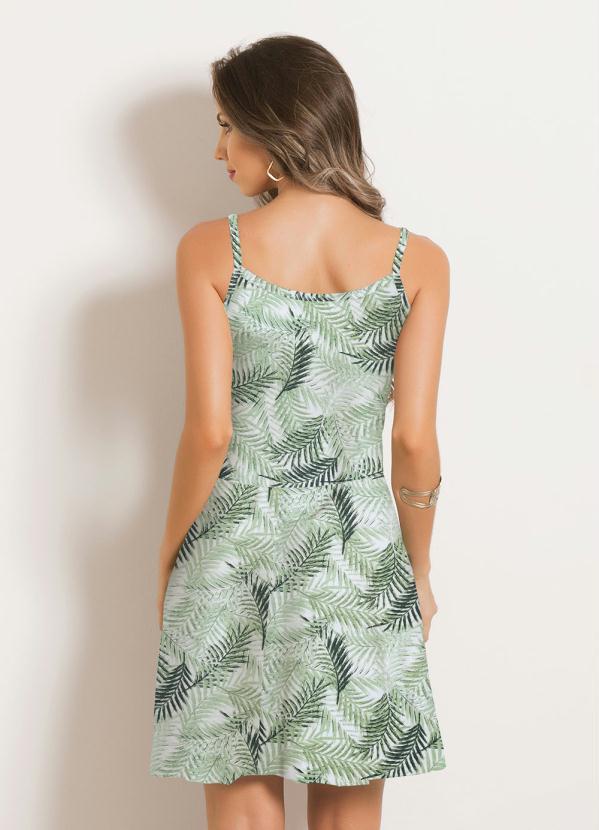 Moda Pop - Vestido Evasê de Alças Folhagem Verde 3