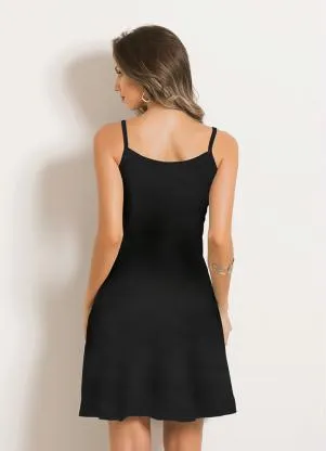 Moda Pop - Vestido Evasê de Alças Preto - MODA POP