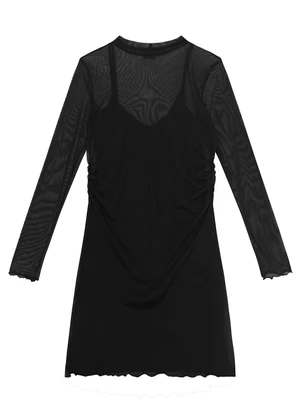 Enfim - Vestido Evasê em Tule Preto - ENFIM