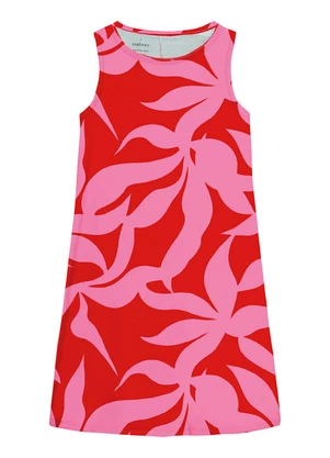 Malwee - Vestido Evasê Folhagens em Malha Vermelho - MALWEE