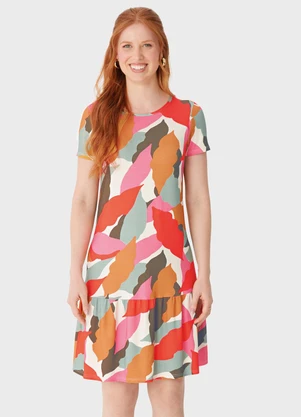 Malwee - Vestido Evasê Folhagens Laranja - MALWEE