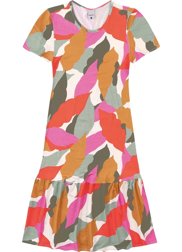 Malwee - Vestido Evasê Folhagens Laranja 2