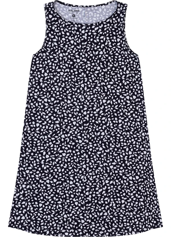 Malwee - Vestido Evasê Folhagens Preto