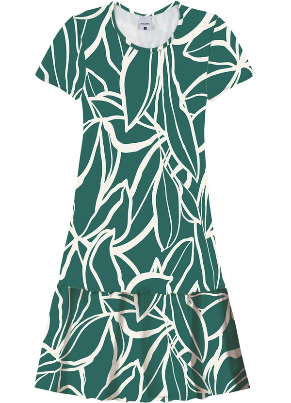 Malwee - Vestido Evasê Folhagens Verde 