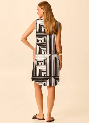 Malwee - Vestido Evasê Geométrica em Malha Off White - MALWEE