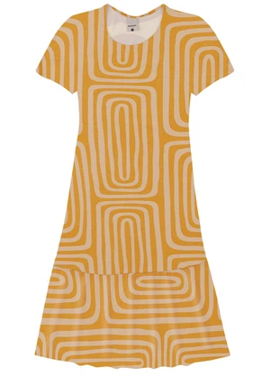 Malwee - Vestido Evasê Geométrico Ocre - MALWEE