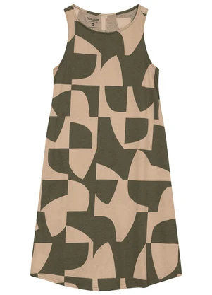 Malwee - Vestido Evasê Geométrico Verde Oliva - MALWEE
