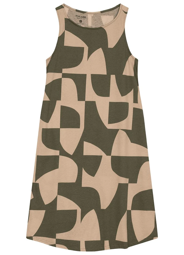 Malwee - Vestido Evasê Geométrico Verde Oliva