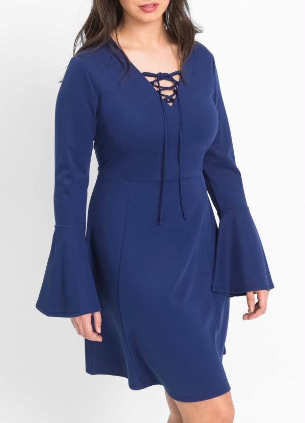 Outlet - Vestido Evasê Mangas Flare Azul 11