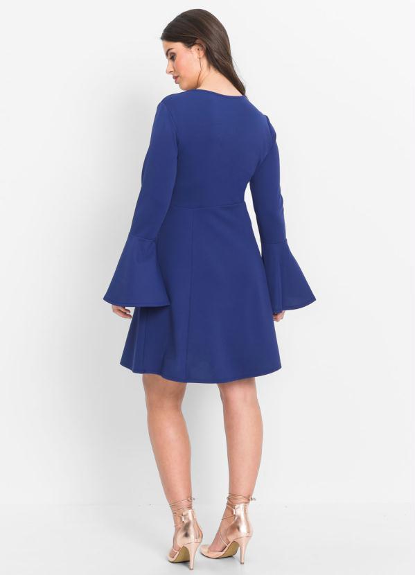 Outlet - Vestido Evasê Mangas Flare Azul 13