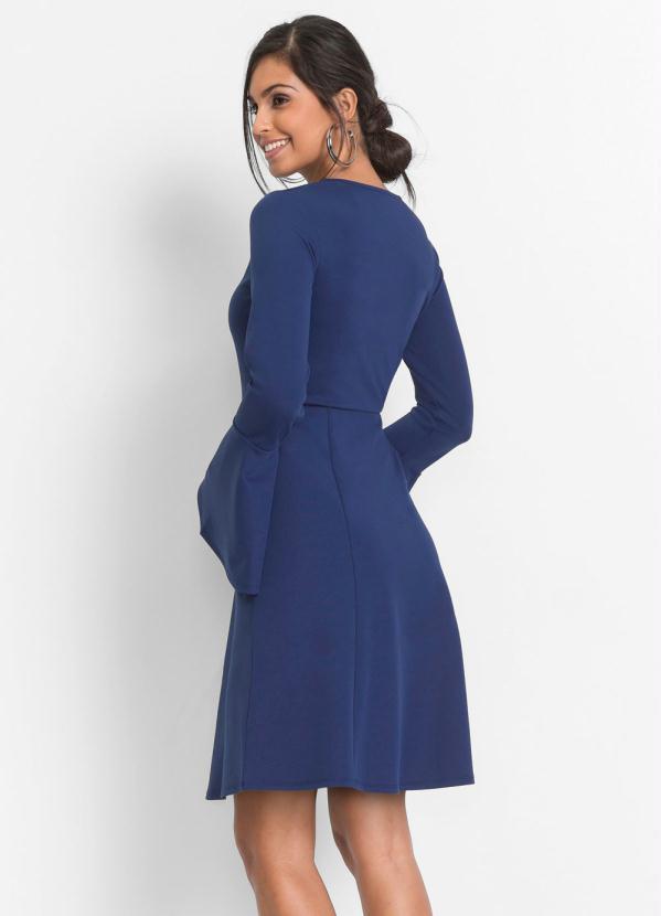 Outlet - Vestido Evasê Mangas Flare Azul 2
