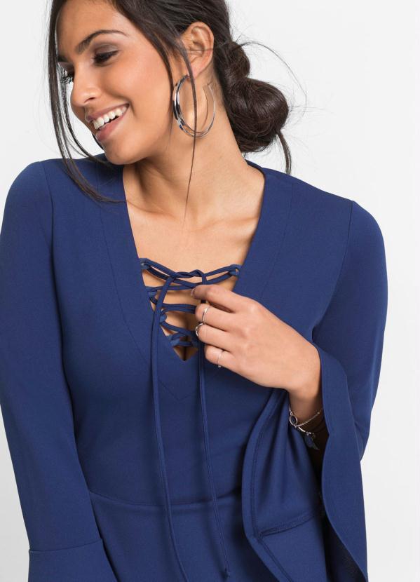 Outlet - Vestido Evasê Mangas Flare Azul 3