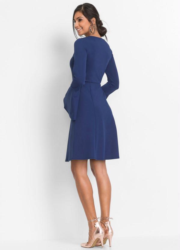 Outlet - Vestido Evasê Mangas Flare Azul 5