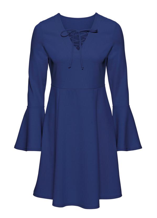 Outlet - Vestido Evasê Mangas Flare Azul 7