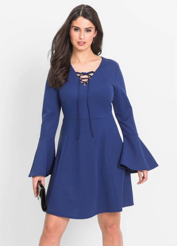 Outlet - Vestido Evasê Mangas Flare Azul 8