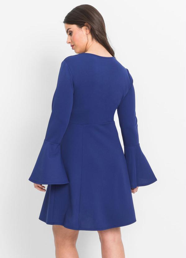 Outlet - Vestido Evasê Mangas Flare Azul 9