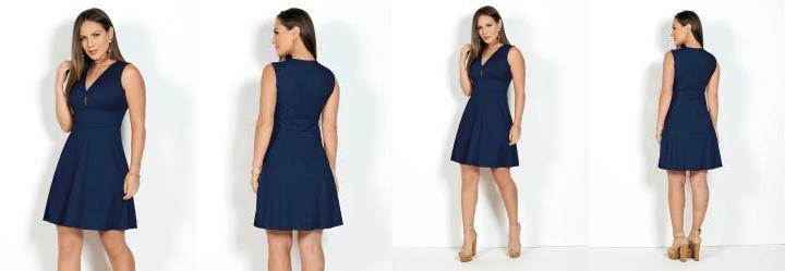 Vestido Evas Marinho com Decote Profundo
