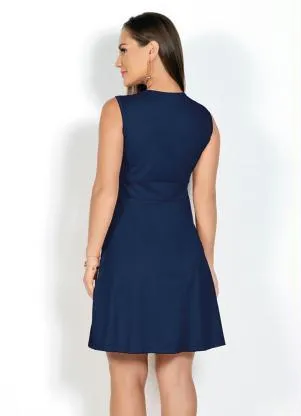 Moda Pop - Vestido Evasê Marinho com Decote Profundo - MODA POP