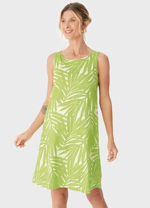 Malwee - Vestido Evasê Tropical Verde Limão - MALWEE