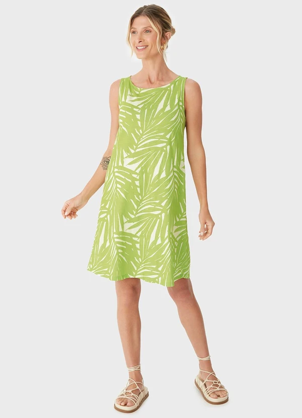 Malwee - Vestido Evasê Tropical Verde Limão 2