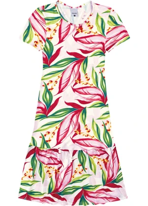 Malwee - Vestido Evasê Tropical Vermelho - MALWEE