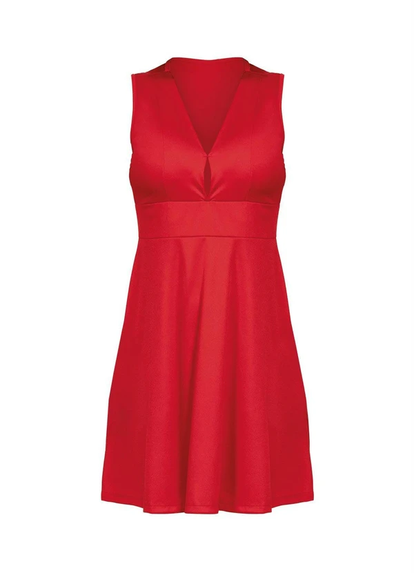 Moda Pop - Vestido Evasê Vermelho com Decote Profundo 12