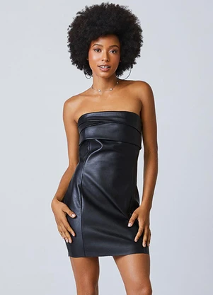 Authoria - Vestido Fake Leather Preto Preto - AUTHORIA