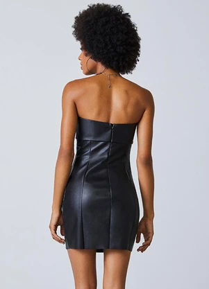 Authoria - Vestido Fake Leather Preto Preto - AUTHORIA