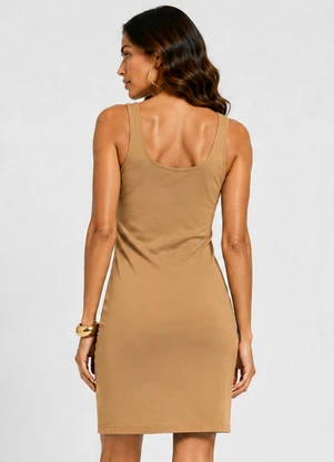 Infinita Cor - Vestido Feminina Decote em U Bege - INFINITA COR