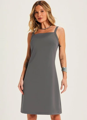 Marialícia - Vestido Feminino Alças Finas com Botões Cinza - MARIALÍCIA