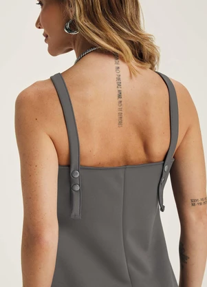 Marialícia - Vestido Feminino Alças Finas com Botões Cinza - MARIALÍCIA