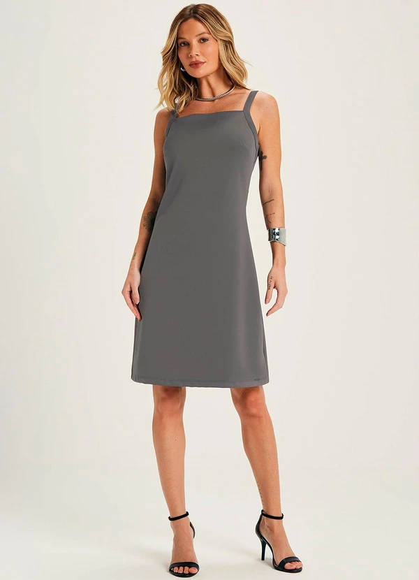 Marialícia - Vestido Feminino Alças Finas com Botões Cinza 3