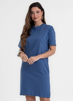 Rovitex - Vestido Feminino Básico em Meia Malha Azul - ROVITEX